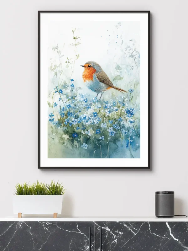 Robin Among Forget Me Nots Mockup