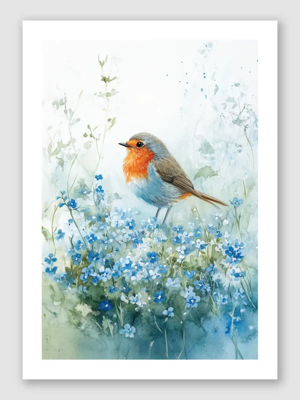 Robin Among Forget Me Nots Unframed